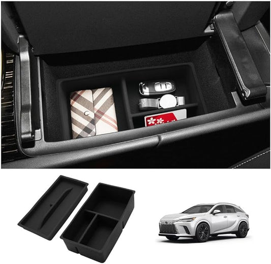 LUWU 2025 2026 Lexus RX350 Center Console Organizer for 2023 2024 2025 2026 Lexus RX350/RX450/RX500 Accessories Armrest Console Storage Box Glove Organizer Tray Silicone Material 2-Pack (Black)