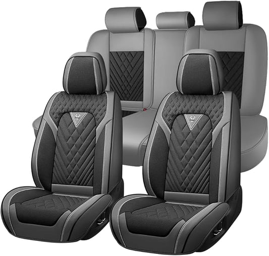 Fit for Dodge Dakota Seat Covers 2000-2011, Nappa Leather, 360° Full Protection, Thick Padding & Memory Foam, Waterproof & Stain-Resistant Car Seat Cover (Full Set,Gray&Black)
