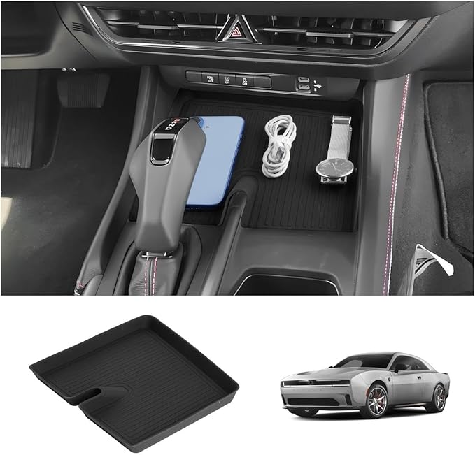 LUWU 2026 Charger Center Console Anti-Slip Mat Compatible with 2024 2025 2026 Charger Daytona R/T Scat Pack Accessories Silicone Protective Pad Liner Premium Protective Pad Phone Charger Liner Mat