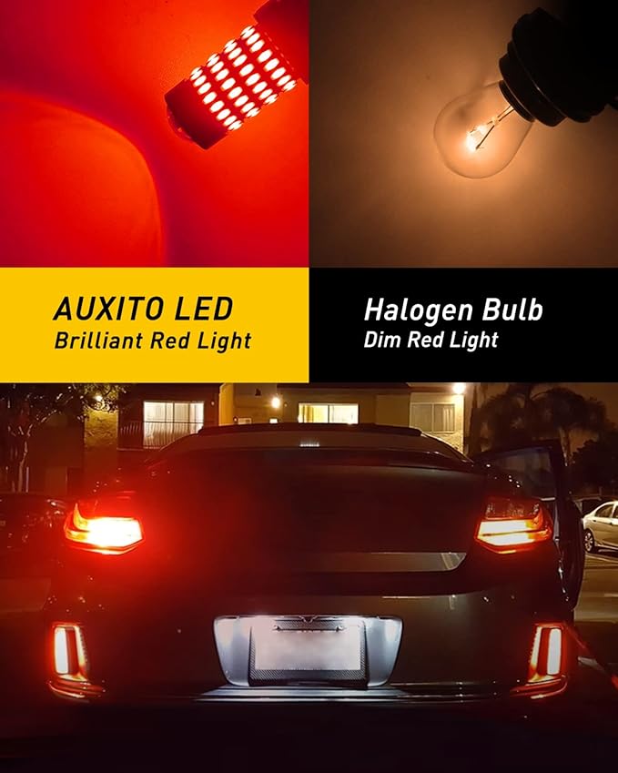 AUXITO Upgraded 3157 LED Bulbs Red, Super Bright 3056 3156 3057 4157 LED Bulbs with Projector for Brake Lights Tail Lights Stop Turn Signal Reverse Back Up Parking Marker Lights