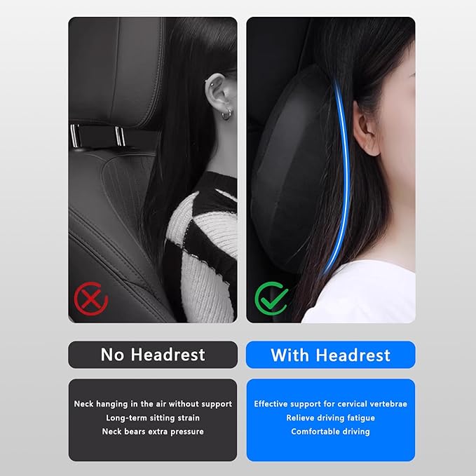 Car Headrest Pillow Genuine Nappa Leather Softness Car Neck Pillow for Accessories Seat Headrest Pillow for Driving and Traveling, 2 Packs, Black