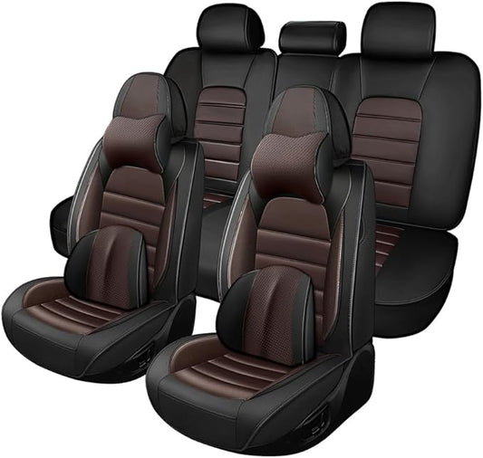 5 Seat Covers Fit for Acura ILX 2013-2022, Waterproof Premium Leather Automotive Accessories Seat Protectors Seat Cushions Wear-Resistant Car Seat Covers（Black&Coffee,Full Deluxe）