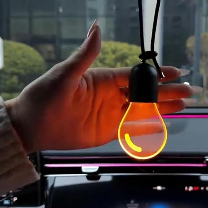 2D Flat Luminous Car Interior Pendant Light, Mini Hanging Interior Rearview Mirror Ambient Light, Bulb Car Decor Interior Wireless, Adjustable LED Ambient Atmosphere Light with Warm Cool Modes