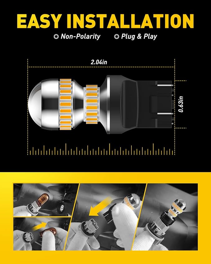 AUXITO LED Turn Signal Bulb 3157 LED Bulbs Amber Yellow Brighter 3156 3457A 4057 4157 LED Bulb for Front Rear Turn Signal Light Blinker DRL Marker Parking Lights, Pack of 2