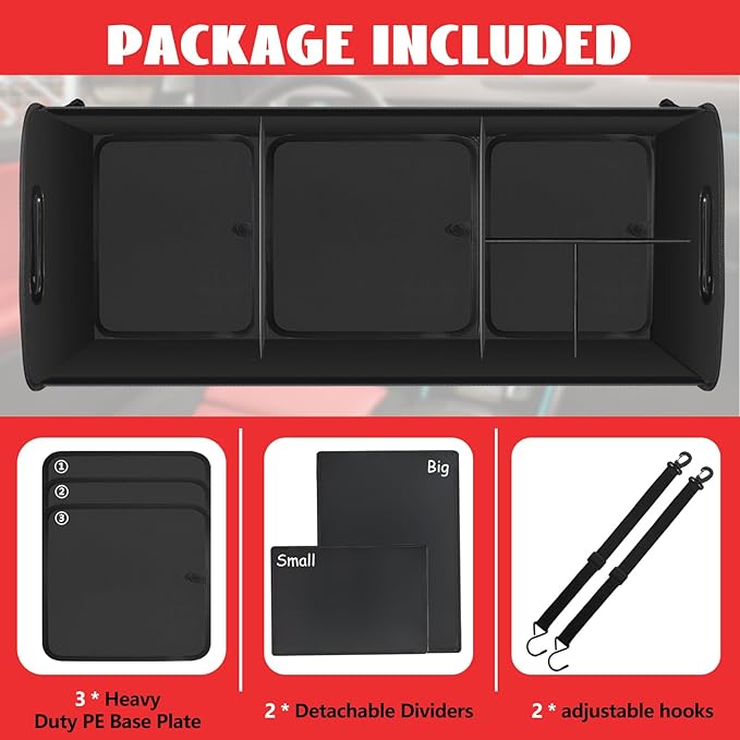 Car Trunk Organizer,Heavy Duty Collapsible 95 L Capacity Car Trunk Storage Organizer,Multi-Compartment Pockets, Adjustable Straps - Ideal for Travel, Camping, Shopping,Perfect for SUV, Truck, Sedan