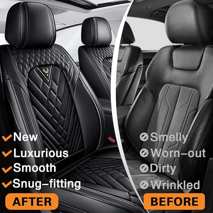 Fit for Dodge Dakota Seat Covers 2000-2011, Nappa Leather, 360° Full Protection, Thick Padding & Memory Foam, Waterproof & Stain-Resistant Car Seat Cover (Full Set,Black)