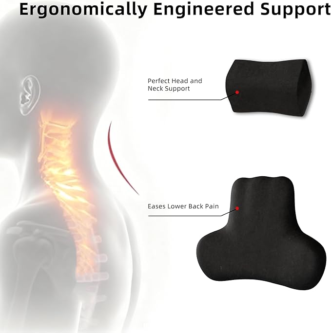 Car Neck & Lumbar Support Pillow Set for Nissan Rogue, Soft Memory Foam Headrest & Back Cushion, Ergonomic Comfortable Seat Support for Daily Driving and Long Trips Car Interior Accessories