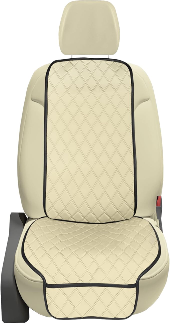 FH Group Car Seat Cushion – Neosupreme Single Front Seat Cover with Front Pockets, Airbag Compatible, Universal Fit Car Seat Cushion for Driver or Passenger Seat, SUV, Truck, Sedan & Van – Beige