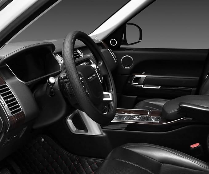 SEG Direct Car Steering Wheel Cover for F-150 Tundra Range Rover Large Size 15.5-16 inch (39.5-41cm) Black Breathable Microfiber Leather