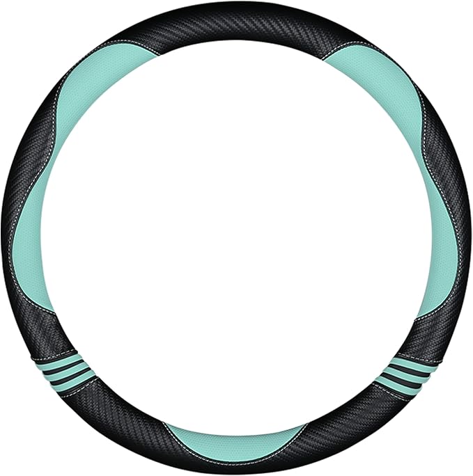 Car Steering Wheel Covers for Women Padded Carbon Fiber PU Leather Cute Auto Interior Accessories for Vehicle, Sedan, Universal, Anti Slip, Green, Standard Size, 14.75-15.15in