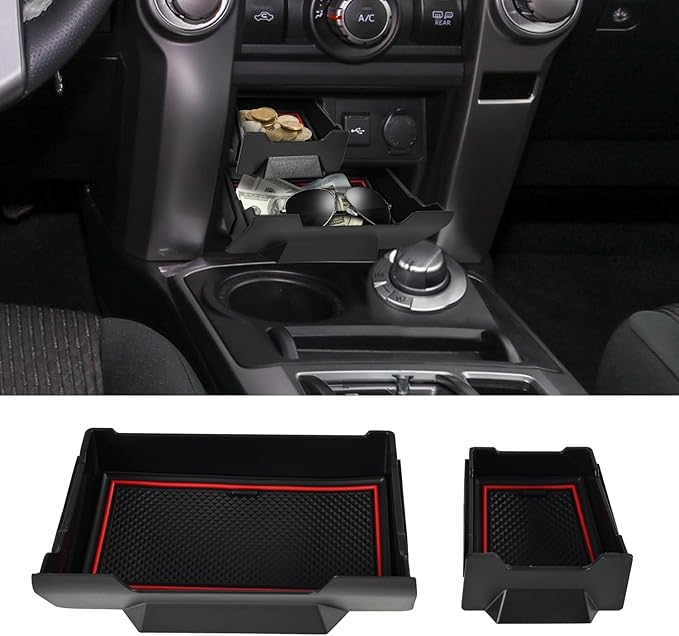 Upgrade 2PCS Console Storage Drawer for Toyota 4Runner 2014-2022 2023 2024 5th Gen, Interior Accessories Dashboard Front Mounted Extra Insert Storage Box Organizer with Anti-Slip Mat