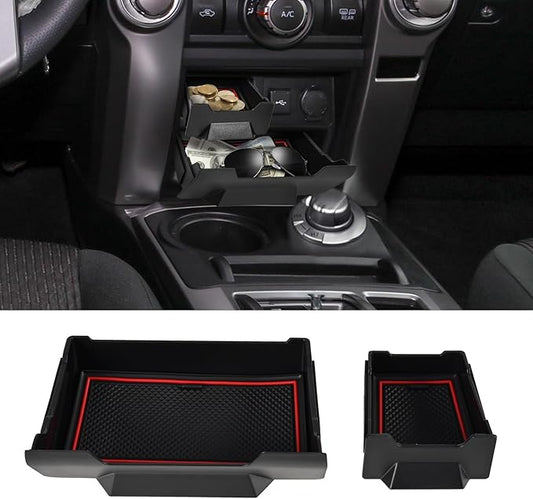 Upgrade 2PCS Console Storage Drawer for Toyota 4Runner 2014-2022 2023 2024 5th Gen, Interior Accessories Dashboard Front Mounted Extra Insert Storage Box Organizer with Anti-Slip Mat