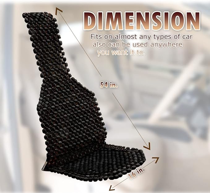 VaygWay Beaded Seat Cushion Car Driver Seat Cover with Durable & Double Strung Natural Wood Beads- Cooling Comfort Ventilated Massaging Support Cushion for Auto Cars -1 Pack Black