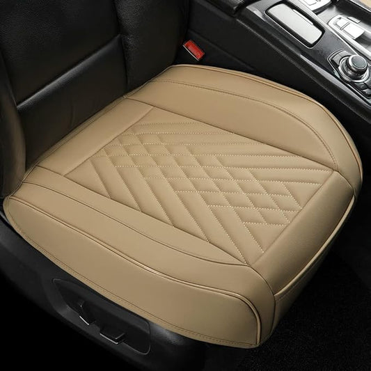 GIANT PANDA 1pack Front Car Seat Cover Bottom Seat Cover, PU Leather Driver Car Seat Protector Fits 95% of Vehicles, Wrapping Around The Bottom (Beige)