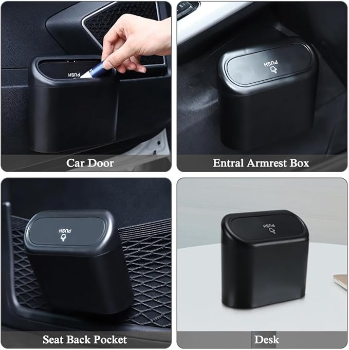 Accmor Car Trash Can, 2 Pack Mini Vehicle Dustbin with Lid, Leakproof Auto Garbage Accessories Organizer Bin with 60 Pcs Trash Bags for Car for Truck, Home, Office