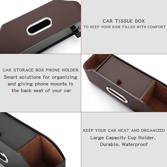 Car Seat Back Organizer - Stylish & Functional Storage for Family Adventures - Cup Holders, Tissue Box & Hooks - Perfect for Kids, Road Trips & Travel (Beige)