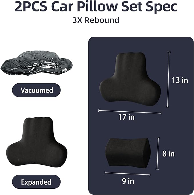 Car Neck & Lumbar Support Pillow Set for Nissan Rogue, Soft Memory Foam Headrest & Back Cushion, Ergonomic Comfortable Seat Support for Daily Driving and Long Trips Car Interior Accessories