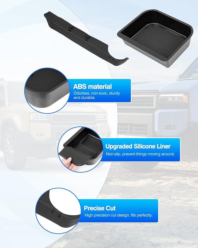 Karltys 2 Pcs Center Console Organizer, Middle Console Organizer with Silicone Mat, Passenger Storage Tray with Hook for Toyota Land Cruiser 250 2024 2025 2026 Accessories(Only for Cool Box Version)