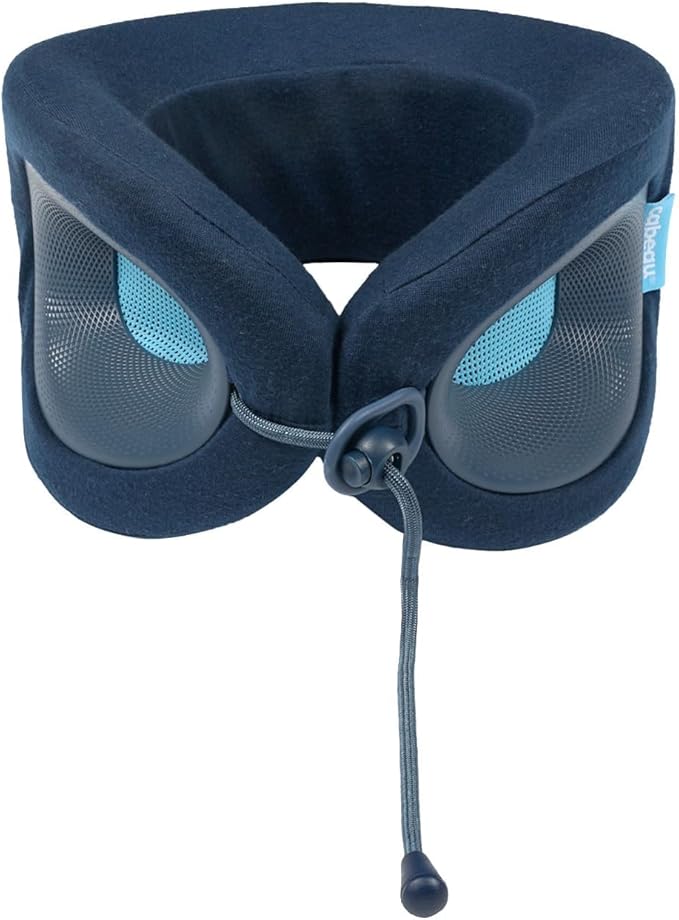 Cabeau Travel Pillow for Long Flights – Evolution X - Memory Foam Neck Support - Comfort On-The-Go for Airplane, Train, and Car (Sapphire) with Evolution X Travel Bag - Black