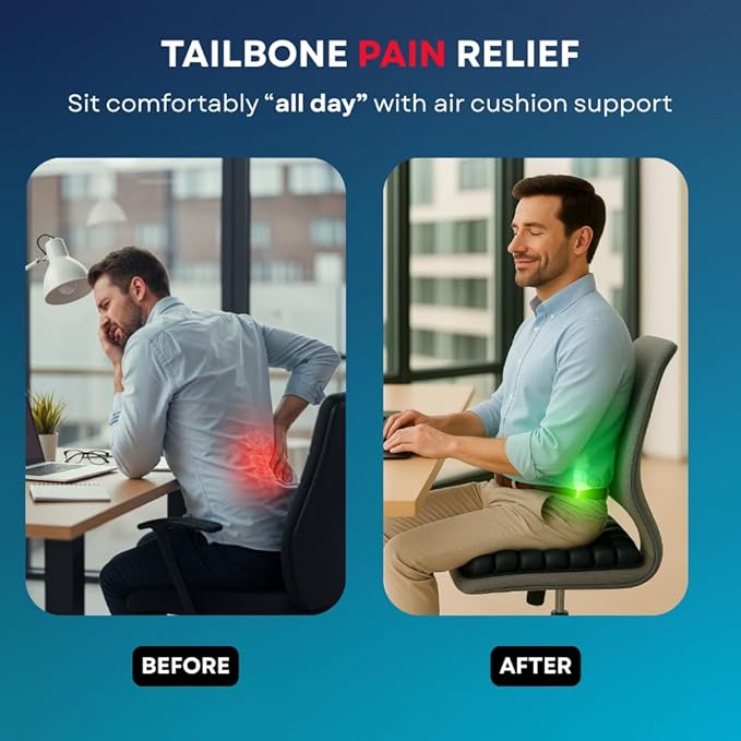 Inflatable Travel Seat Cushion for Airplane & Office – Airplane Seat Cushion for Long Flights, Portable Seat Pad for Plane Travel, Tailbone & Lower Back Pressure Relief