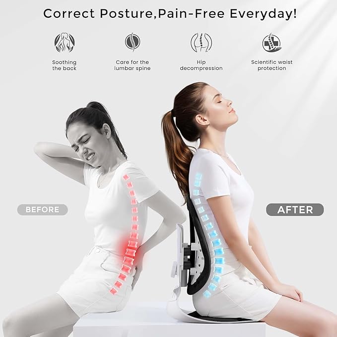 ZZWS Ergonomic Back Support for Office Chair, Foldable Lumbar Support Posture Corrector for Women, for Good Posture Correction, Lumbar Suppor for Floor Seat, Perfect for Home, Work, Office