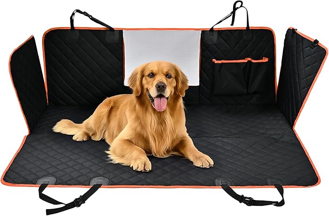 Amazon Basics Dog Car Seat Cover for Back Seat, Scratch-Resistant Nonslip Hammock with Side Flaps and Seatbelt Openings for Cars, SUVs, and Trucks, Black