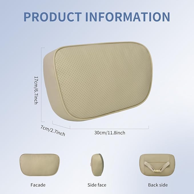 Car Neck Pillow for Headrest, 2 Pack PU Leather Car Headrest Pillow for Neck Support, Super Soft Ergonomic Du-Pont Bio Cotton Travel Pillow with Adjustable Strap (Beige, Shaped Style)