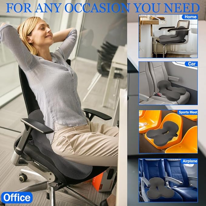 Wheelchair Cushions with Ergonomic L-Shape Design – Premium Memory Foam Seat Cushion for Posture Support & Tailbone Pain Relief – Non-Slip Base & Adjustable Straps for Office, Car & Travel Use