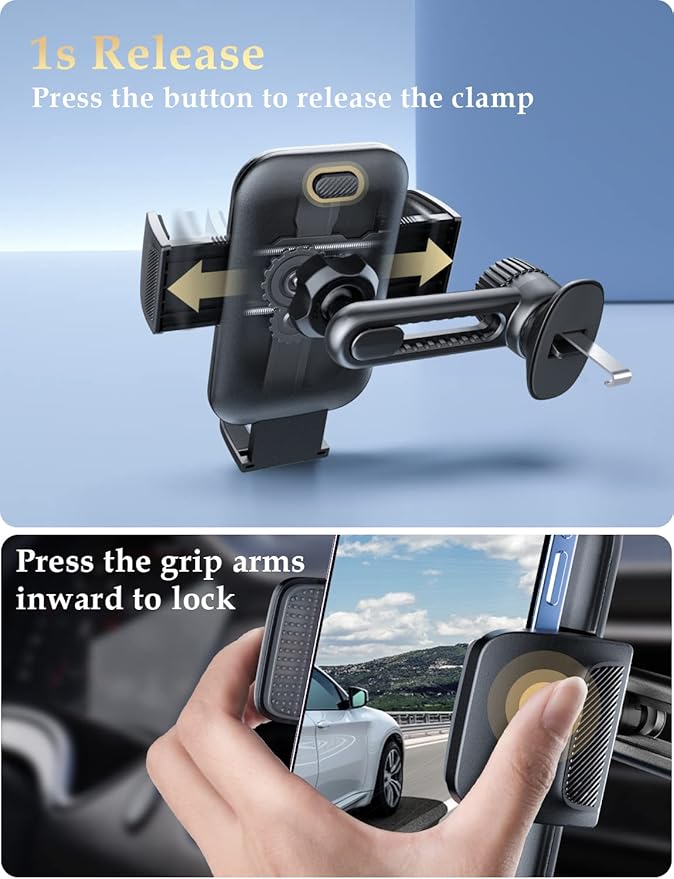 Phone Mount for Car Vent: [Never Blocking] Air Vent Cell Phones Holder for iPhone & Samsung Android Smartphone [Thick Cases Friendly] Hands-Free Auto Mobile Phone Stand (Acrylic)