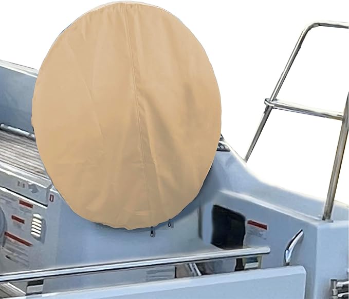 SavvyCraft Waterproof Boat Steering Wheel Covers, Heavy Duty Solution-Dyed 600D Fade-Resistant UV Protection Sailboat Yacht Marine Steering Wheel Protector Case, Vecro and Zipper Closure Beige 36"