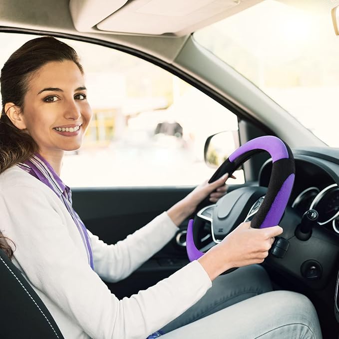 SEG Direct Steering Wheel Cover for Car, Standard Size 14.5-15 inch, Auto Interior Accessories, Plush Warm Velvet, Summer Winter, Purple
