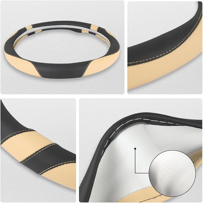 West Llama Customized Auto Car Steering Wheel Cover for Ford F-150, F-250, F-350, Expedition (Black+Beige)