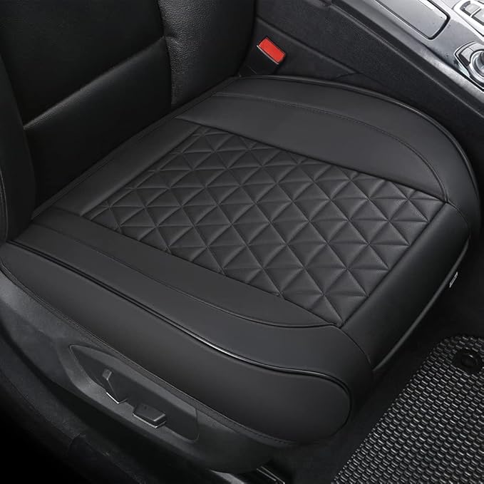 Black Panther 1 Pair Front Seat Covers Luxury Faux Leather Bottom Seat Cushions, Anti-Slip and Wrap Around The Bottom, Fit 95% of Vehicles - Black