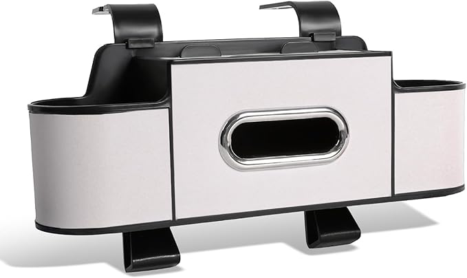 Car Organizer, 3-in-1 Backseat Car Organizer with Dual Cup Holders, Tissue Box & Phone Holder - Multifunctional Waterproof Storage for Daily Driving & Travel (Black)