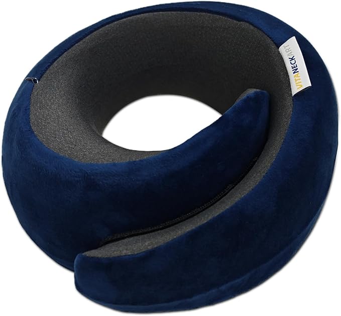 Snail Flexible Neck Pillow, Premium Memory Foam Travel Pillow, 360°Ergonomic Design, Asymmetrical Sides, Suitable for Flight, Car, Office, Washable Pillowcase (Dark Blue)