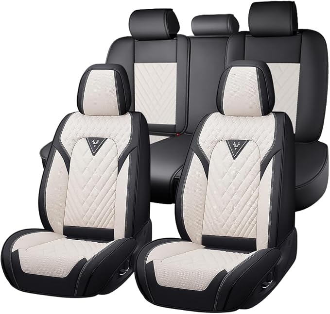 Fit for Dodge Dakota Seat Covers 2000-2011, Nappa Leather, 360° Full Protection, Thick Padding & Memory Foam, Waterproof & Stain-Resistant Car Seat Cover (Full Set,Cream White)