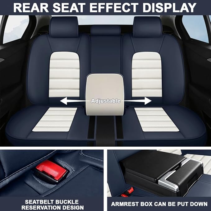 5 Seat Covers Fit for Acura ILX 2013-2022, Waterproof Premium Leather Automotive Accessories Seat Protectors Seat Cushions Wear-Resistant Car Seat Covers（Blue&White,Full Deluxe）