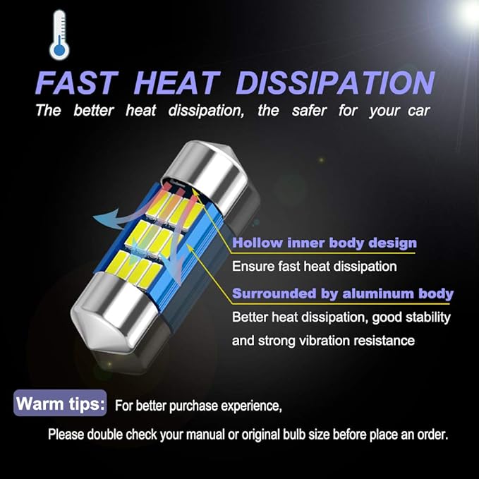 2PCS DE3175 Festoon LED Car Bulb 31mm 1.22in Canbus No Error Extremely Bright 12SMD 4014 Chipsets DE3021 LED Lamp for License Plate Dome Map Door Courtesy Lights,White