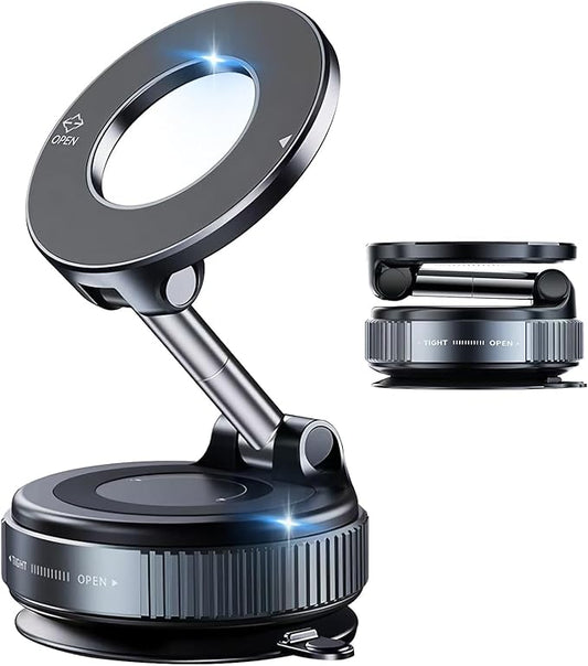 360° Adjustable Vacuum Magnetic Phone Holder [ 96+LBS Suction & 2800gf Magnetic ], Foldable Suction Cup Magnetic Phone Mount for Car, Car Phone Holder for iPhone 17/16/15/14/13/12 Series