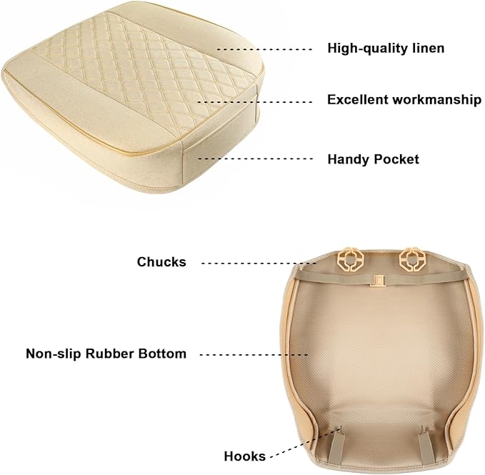 West Llama Linen Front Car Seat Cover Protector Anti-Slip Bottom Seat Cover Fits 95% of Vehicles,Wrapping Around The Bottom,Diamond Pattern(Beige-2Pcs)