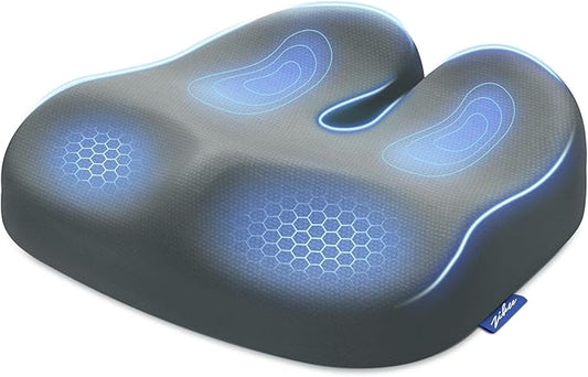 ZIKEE Ergonomic Seat Cushion with Thigh Relief Slope, Office Chair Cushion with Premium Memory Foam for Car, Home, U-Shaped Design Alleviates Hip, Tailbone Pain, Anti-Slip Sciatica Pain Relief (Gray)