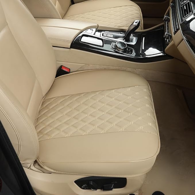 Black Panther PU Car Seat Cover, Front Bottom Seat Protector Compatible with 95% Vehicles,Anti-Slip & Full Wrapping Bottom (W 21.26''×D 20.86”)(1Piece,Dark Beige)