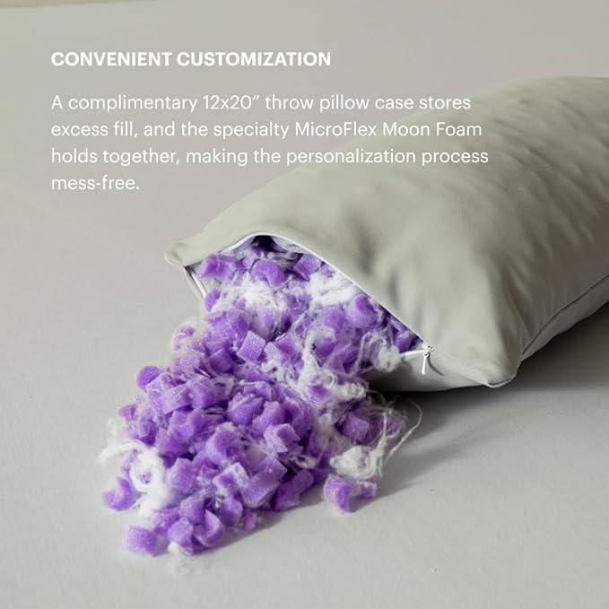 Purple Freeform Pillow - Standard Size, Customizable Support with GelFlex Grid & MicroFlex Moon Foam - Pressure Relief, Cooling, Extra Filling & Adjustable Height