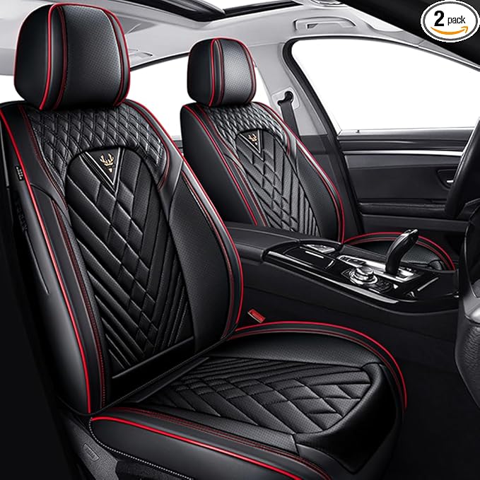 Fit for Dodge Dakota Seat Covers 2000-2011, Nappa Leather, 360° Full Protection, Thick Padding & Memory Foam, Waterproof & Stain-Resistant Car Seat Cover (Front Set,Black&Red)