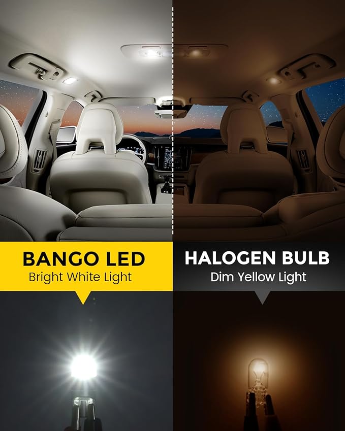 BANGO 194 LED Bulb, 6000K White Super Bright 168 T10 2825 W5W LED Replacement Bulbs for Car Interior Dome Map Door Courtesy Trunk Side Marker License Plate Lights, Pack of 10