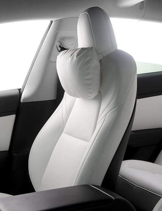 TPARTS Leather Headrest Neck Pillow for All Tesla Model Y/X/3/S(Includes Model Y Juniper 2026 2025 & Model 3 Highland 2024-2026) Accessories, Car Neck Pillow for Traveling (1pc White)