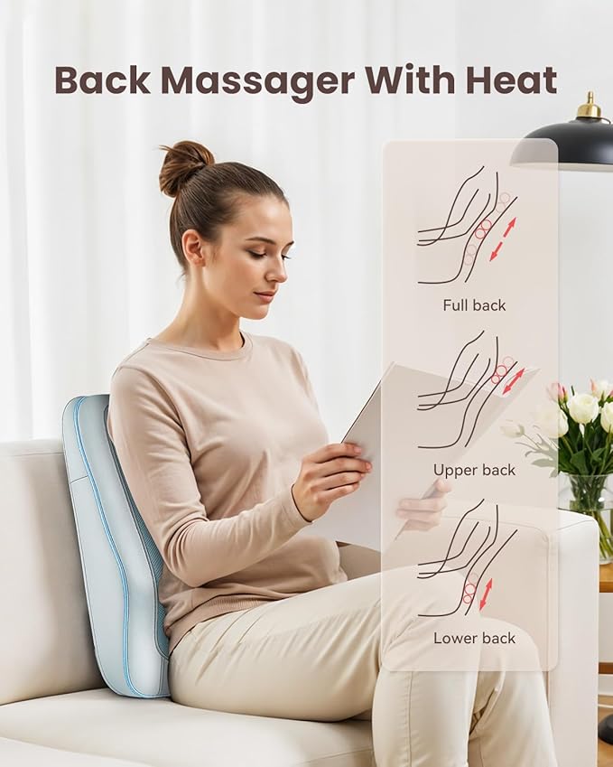 COMFIER Shiatsu Back Massager with Heat, Deep Kneading Neck & Back Massager, Adjustable Intensity Heated Massage Pillow for Shoulder, Lower Back, Lumbar, Gift for Men & Women
