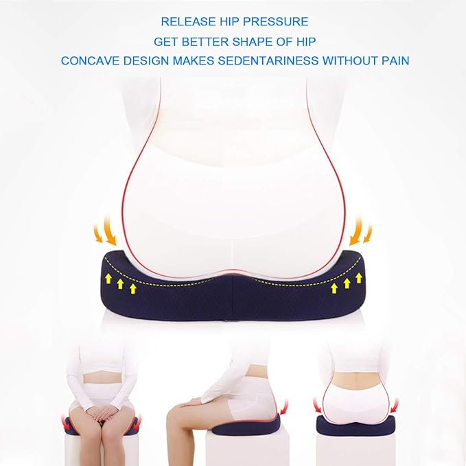 Seat Cushion Premium Memory Foam Non-Slip Coccyx Tailbone Cushion for Office Chair, Car Seat, Wheelchair, Yoga and Travelling- Back, Hip and Tailbone Pain Relief