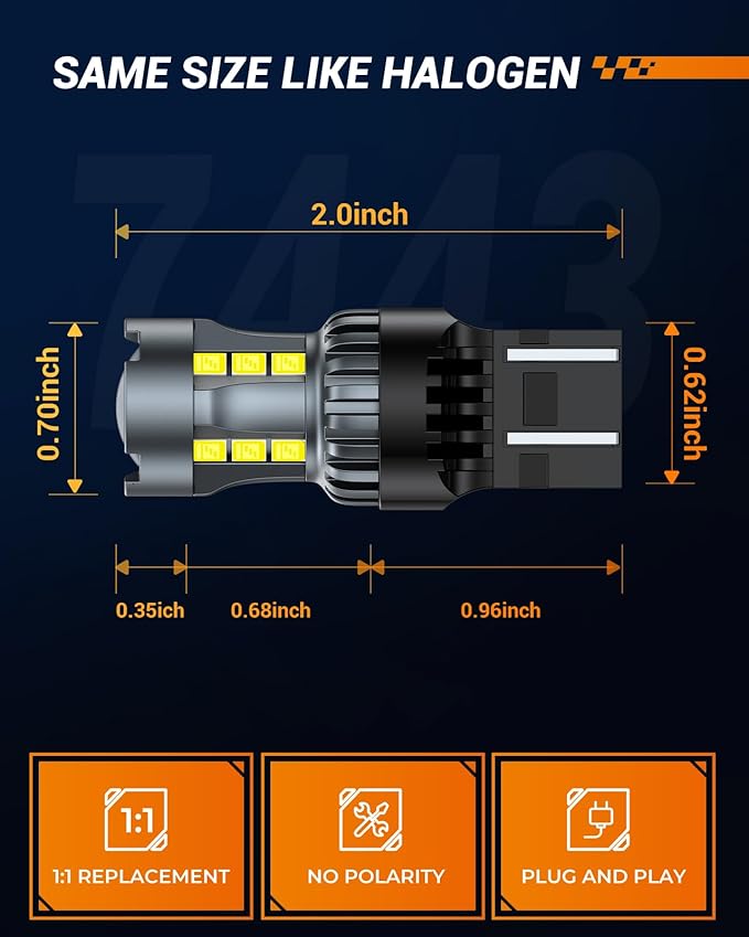 SEALIGHT 7443 7440 LED Bulb White Reverse Light, 7444na 7441 7444 T20 W21W LED Light Bulb with Projector for Backup Light,Tail Light,Brake Parking, Pack of 2