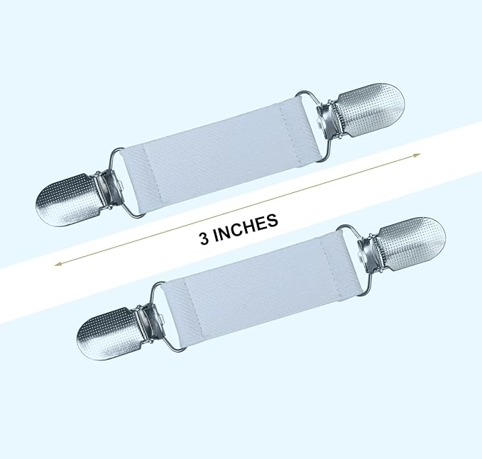 3” Bed Clip for SpotWarm, Adjustable Strap for Spot Warm King and Queen Bed Warmer, Use in Upper Two Corners to Keep Spot Warm in Place. Length 3” and Stretches, Includes - 1 Pair White